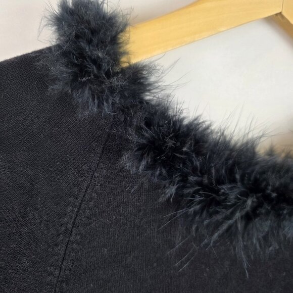 BCBGMAXAZRIA Womens Sweater Size Small Black Faux Fur Collar Long Sleeve Top - Picture 4 of 14